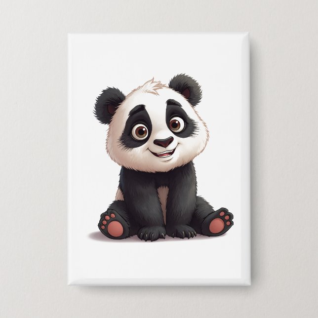 Sitzende Panda-Bär-Cartoon-Illustrationskunst Button (Vorderseite)
