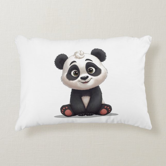 Sitzende Panda-Bär-Cartoon-Illustrationskunst Dekokissen (Vorderseite)