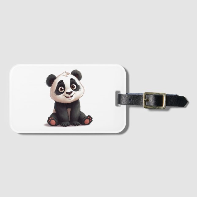 Sitzende Panda-Bär-Cartoon-Illustrationskunst Gepäckanhänger (Vorderseite (Horizontal))