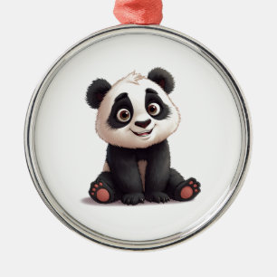 Sitzende Panda-Bär-Cartoon-Illustrationskunst Ornament Aus Metall