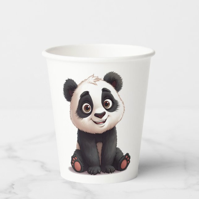 Sitzende Panda-Bär-Cartoon-Illustrationskunst Pappbecher (Vorderseite)