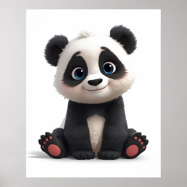 Sitzende Panda-Bär-Cartoon-Illustrationskunst Poster (Vorne)