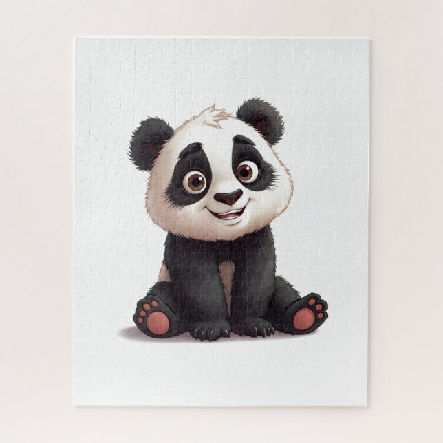 Sitzende Panda-Bär-Cartoon-Illustrationskunst Puzzle (Vertikal)
