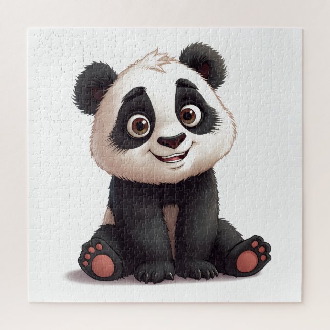 Sitzende Panda-Bär-Cartoon-Illustrationskunst Puzzle (Vertikal)