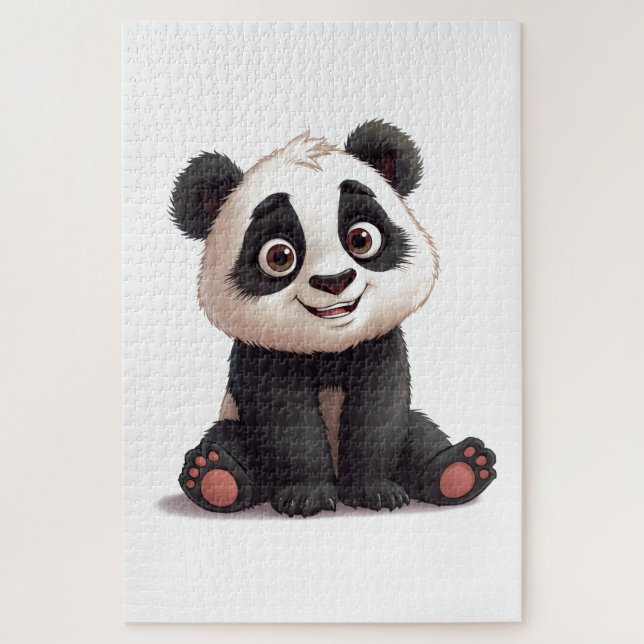 Sitzende Panda-Bär-Cartoon-Illustrationskunst Puzzle (Vertikal)
