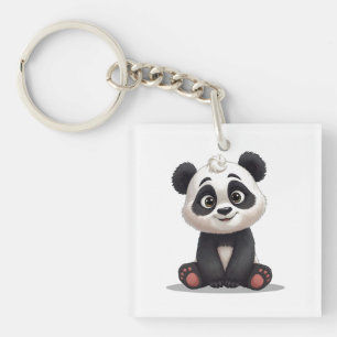 Sitzende Panda-Bär-Cartoon-Illustrationskunst Schlüsselanhänger