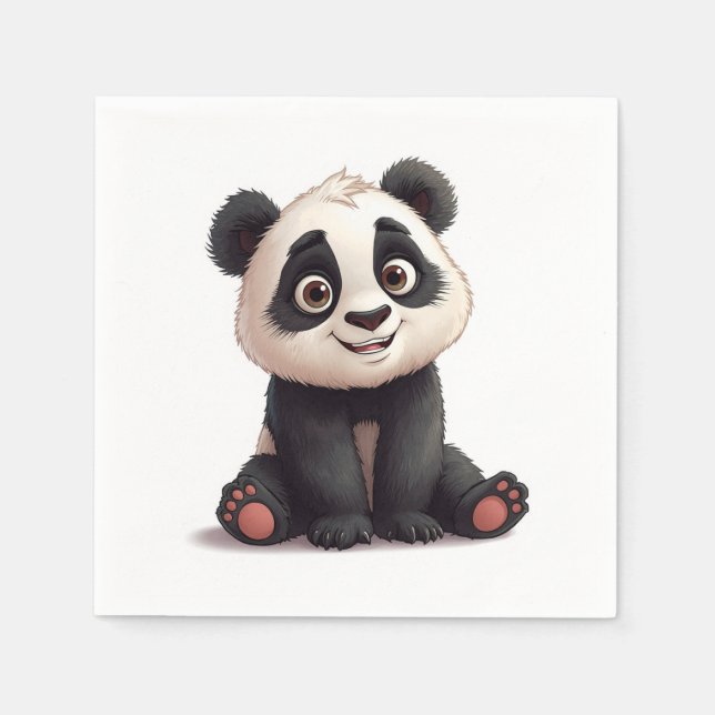 Sitzende Panda-Bär-Cartoon-Illustrationskunst Serviette (Vorderseite)