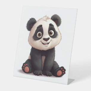 Sitzende Panda-Bär-Cartoon-Illustrationskunst Sockelschild
