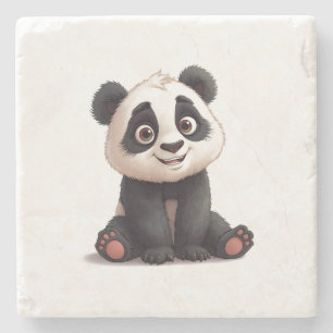 Sitzende Panda-Bär-Cartoon-Illustrationskunst Steinuntersetzer
