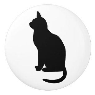 Sitzende schwarze Katze nach links gerichtet Keramikknauf