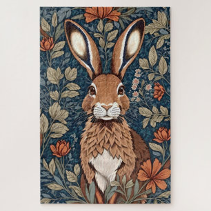 Sitzender brauner Hase Vintage-Blumen Puzzle