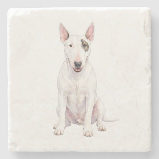 Sitzender Bull Terrier Naturstein-Unterlage Steinuntersetzer