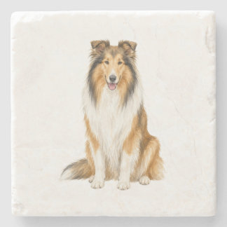 Sitzender Collie Naturstein-Unterlage Steinuntersetzer