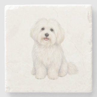 Sitzender Coton De Tulear Untersetzer aus Naturste