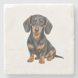 Sitzender Dachshund Natursteinuntersetzer Steinuntersetzer