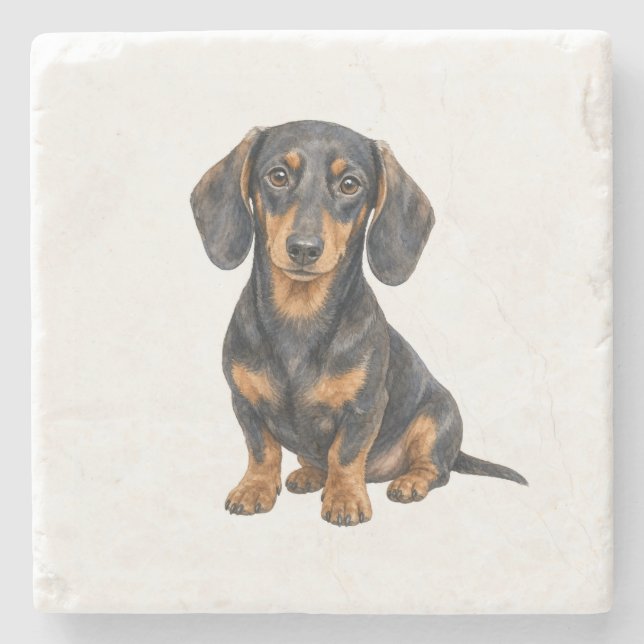 Sitzender Dachshund Natursteinuntersetzer Steinuntersetzer (Vorderseite)