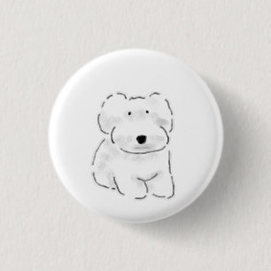 Sitzender flauschiger weißer Hund Welpe Button