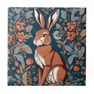 Sitzender Hase William Morris Inspiriert Floral Fliese