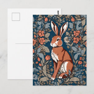 Sitzender Hase William Morris Inspiriert Floral Postkarte
