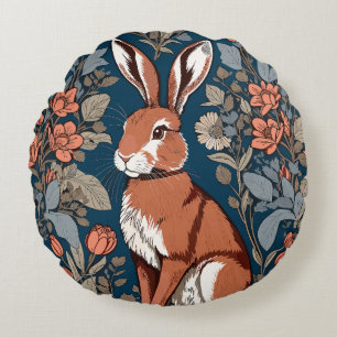 Sitzender Hase William Morris Inspiriert Floral Rundes Kissen