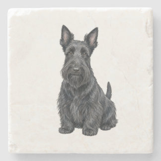 Sitzender Schottischer Terrier Natursteinuntersetz Steinuntersetzer