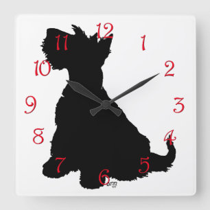 Sitzender Scottie-Hund Quadratische Wanduhr