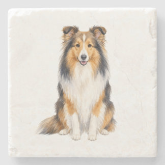 Sitzender Shetland-Schäferhund Naturstein-Unterlag Steinuntersetzer