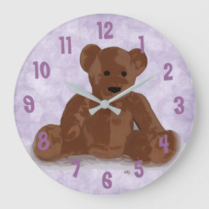 Sitzender Teddy-Bär (lila Hintergrund) Große Wanduhr