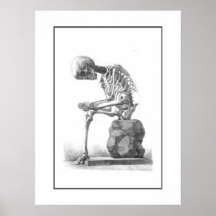 Sitzender Vintage-Skelett-Denkdruck Poster