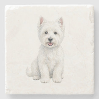 Sitzender West Highland White Terrier aus Naturste Steinuntersetzer
