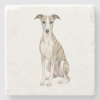 Sitzender Whippet Naturstein-Unterlage Steinuntersetzer