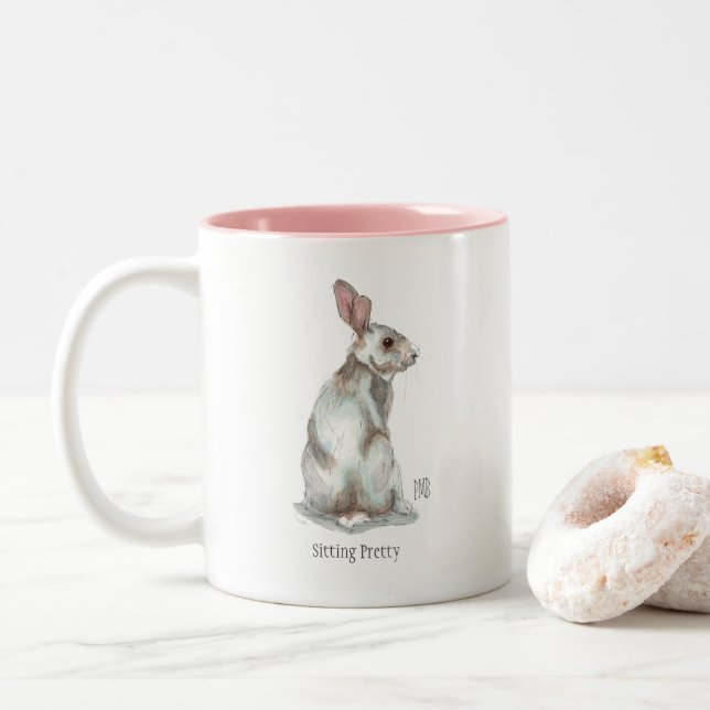 "Sitzendes hübsches" Kaninchen zwei tonte Becher Zweifarbige Tasse (Mit Donut)