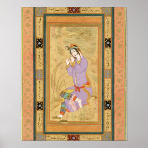 Sitzendes Mädchen, das sich die Haare in Klingeln Poster