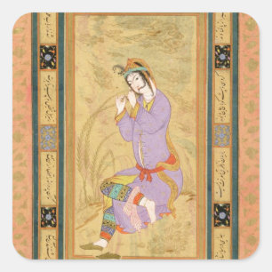 Sitzendes Mädchen, das sich die Haare in Klingeln Quadratischer Aufkleber