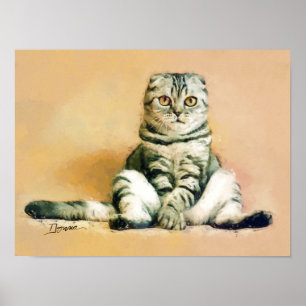 Sitzendes Portrait einer Scottish Fold Katze Poster
