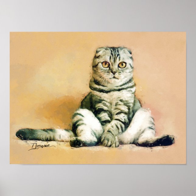 Sitzendes Portrait einer Scottish Fold Katze Poster (Vorne)