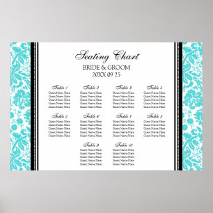 Sitzkarte 10 Tabellen Aqua Black Damask Poster