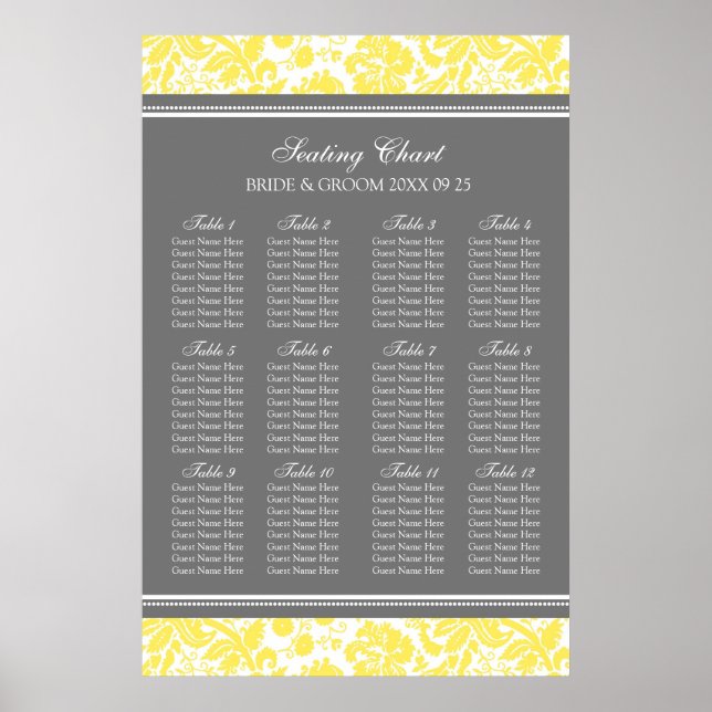 Sitzkarte 12 Tabellen 96 Gelbe Damaskus Poster (Vorne)