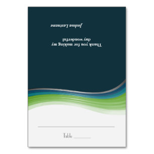 Sitzkarte mit grünem und blauem Wave Tischnummer