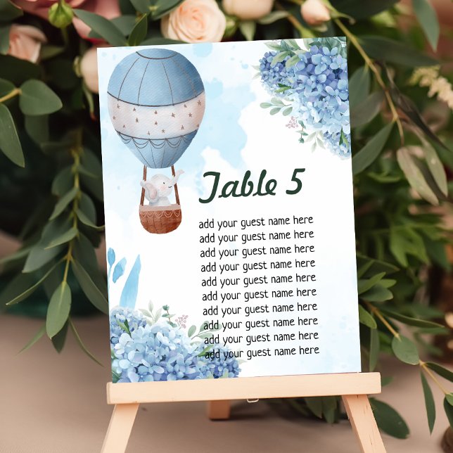 Sitzkarte oben Elephant Heißluftballon Tischnummer (Von Creator hochgeladen)