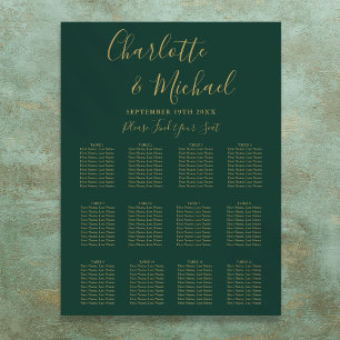 Sitzordnung für Hochzeiten in Smaragdgrün und Gold Poster