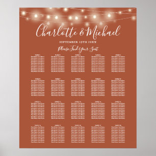 Sitzordnung Hochzeit Terrakotta Lichterkette Poster