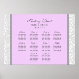 Sitzplan 10 Tabellen Lilac Gray Damask Poster