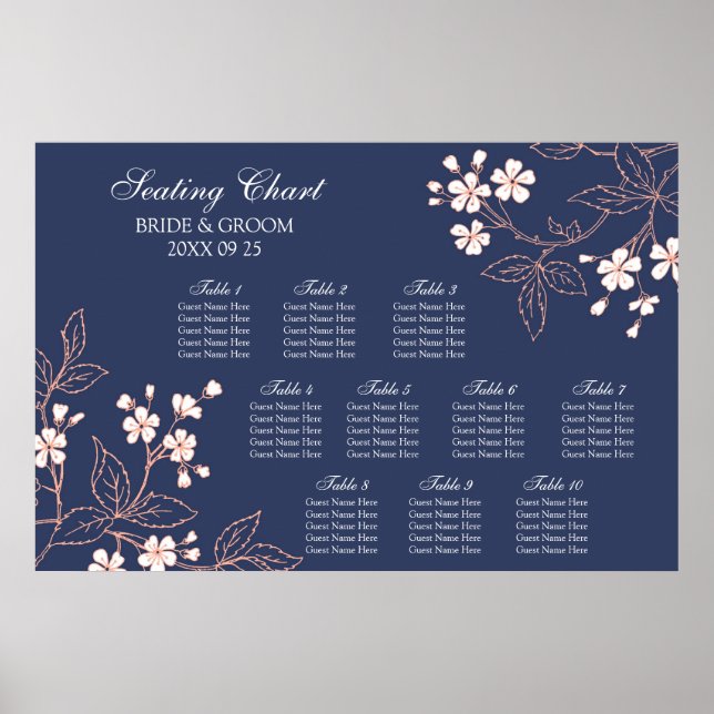 Sitzplan 10 Tische Blauer Korallen Poster (Vorne)