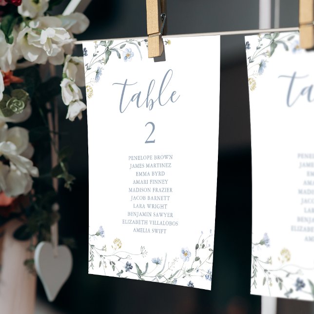 Sitzplan der Blue Boho Wildblume Tischnummer (Blue Boho Wildflower table number seating chart)