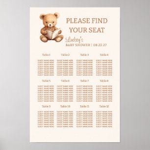 Sitzplan für Baby-Party mit Teddybär im Märchenbuc Poster