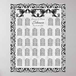 Sitzplan für Empfangstisch, Schwarz Weiß Damast Poster