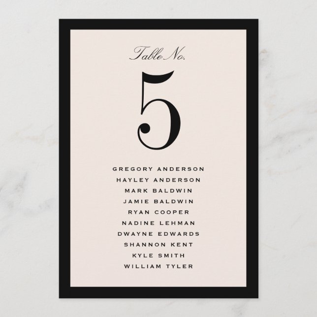 Sitzplan Karte Schwarze Hochzeitstisch (Vorderseite)