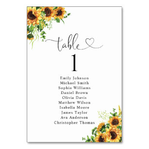 Sitzplan mit Tischnummern im Sonnenblumen-Design
