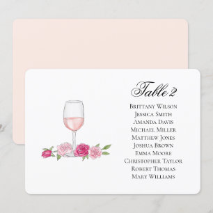 Sitzplan Rosen. Weinglas. Blumige Hochzeit Einladung